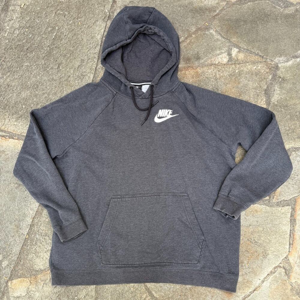 Nike Hoodie Womens XL Charcoal Grey Fleece Pullover Sweatshirt Swoosh Logo